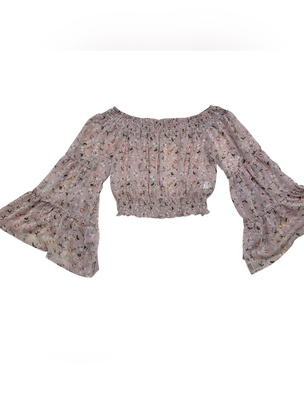 The Vintage Shop women’s boho floral crop top flared sleeves pink size medium